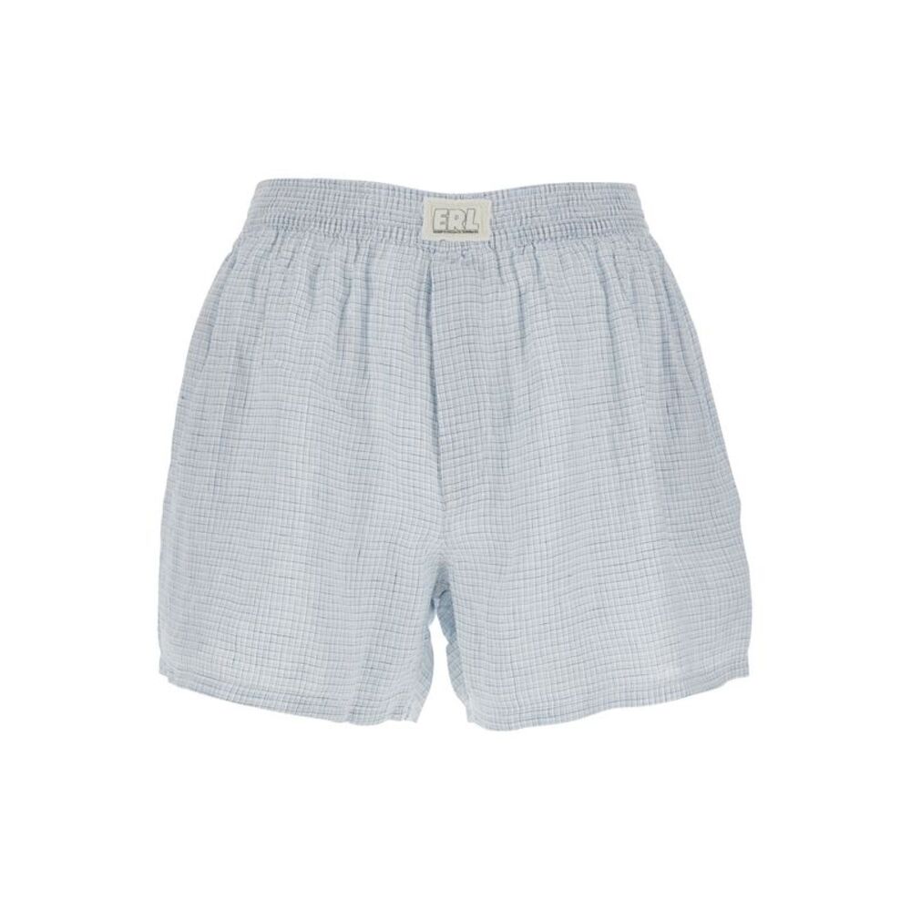 Erl Men Men's Blue Linen 'Boxer' Checkered Shorts
